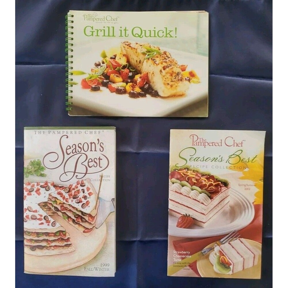 3 VTG Pampered Chef Cookbooks - 2 Seasons Best & 1 Grill It Quick Recipes LOT